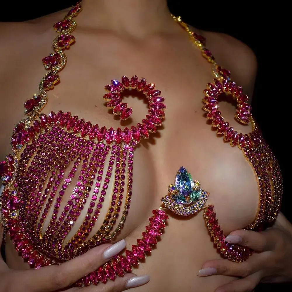 Body Jewelry Retainers - Soutien-gorge en biscuits rose pour femmes,